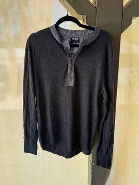 Todd Snyder Henley Long Sleeve Large Charcoal Chambray Collar
